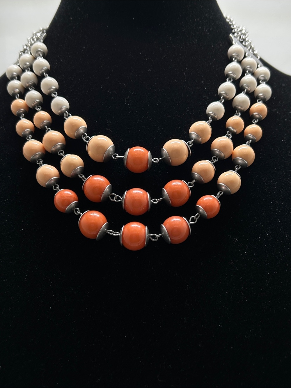 Lia Sophia, Silver, Orange, Peach And White 3 Strand Graduated Beaded Necklace